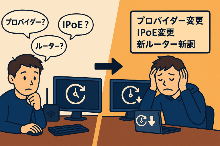 IPoE・プロバイダー変更・ルーター交換しても光回線が遅いままだった実体験のアイキャッチ画像